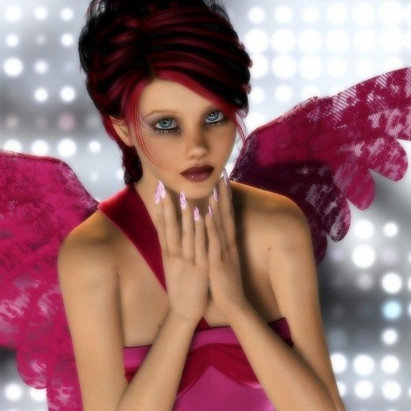 femme papillon rose